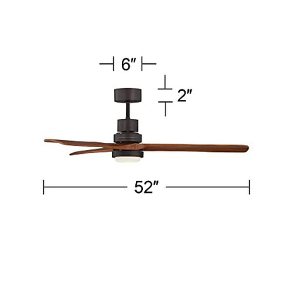 Casa Vieja 52" Delta-Wing DC Modern 3 Blade Indoor Outdoor Ceiling Fan with LED Light Remote Control Solid Wood Oil Rubbed Bronze Damp Rated for Patio Exterior House Porch Gazebo Garage - WoodArtSupply