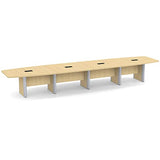 Thaweesuk Shop 18 ft Natural Aspen Modern Boat Shaped Conference Table Room Wood Hide Wires Inside Elliptical Metal Legs Desk Grommets Racetrack Black Power Data Modules Boardroom Furniture Business Generic