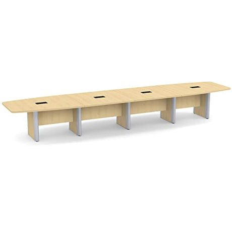 Thaweesuk Shop 18 ft Natural Aspen Modern Boat Shaped Conference Table Room Wood Hide Wires Inside Elliptical Metal Legs Desk Grommets Racetrack Black Power Data Modules Boardroom Furniture Business Generic