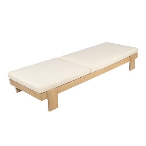 Christopher Knight Home Duska Acacia Wood Chaise Lounge Chair Set of 2, Patio Outdoor Chaise Lounge with Cushions, Adjustable Backrest Single Lounge Sofa, Garden Poolside Backyard Seating, Teak+Beige