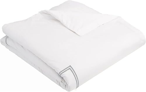 BedDecor Luxury Soft Brushed 400-Thread-Count Egyptian Cotton Embroidered Duvet Cover Set with Beautiful 2-Stripe Embroidery - - Twin/Twin-XL - White/Silver Grey BedDecor