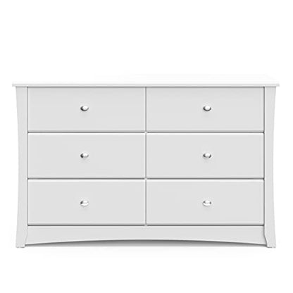 Storkcraft Crescent 6 Drawer Double Dresser (White) – GREENGUARD Gold Certified, Kids Dresser Drawer Organizer For Nursery, Chest of Drawers - WoodArtSupply