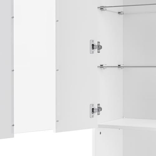 Ball & Cast High Gloss Storage Cabinet with LED Lights,67" Tall Pantry Cabinet W/Acrylic Door,Modern Bookcase & Display Cabinet W/Open Countertop & Tempered Glass Shelves for Living Room,White Ball & Cast
