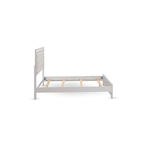 Pandora White Queen Bed Frame with Adjustable LED Headboard by East West Furniture - WoodArtSupply