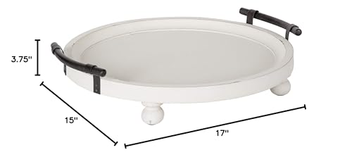 Kate and Laurel Bruillet Farmhouse Round Tray, 15 inch Diameter, Rustic White, Wood Tray for Coffee Table Kate and Laurel