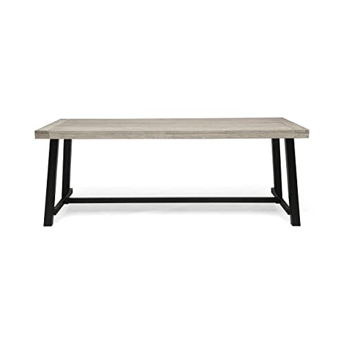 GDFStudio Outdoor Eight Seater Iron Dining Table, Light Gray and Black Finish GDFStudio