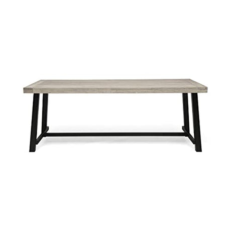 GDFStudio Outdoor Eight Seater Iron Dining Table, Light Gray and Black Finish GDFStudio