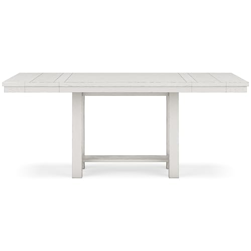 Signature Design by Ashley Robbinsdale Farmhouse Distressed Counter Height Dining Extension Table with Trestle Base, Planked Effect and 2 Removable End Leaves, White Signature Design by Ashley