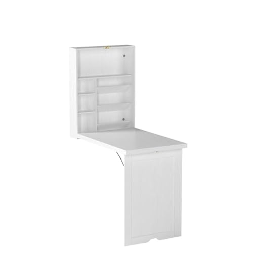 YUSING Wall Mounted Table, Fold Out Convertible Desk Multi-Function Computer Desk Writing Desk Home Office Wood Wall Floating Desk with Large Storage Area YU YUSING