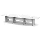 Thaweesuk Shop 16 ft White Modern Executive Boat Shaped Conference Table Room Wood Hide Wires Inside Elliptical Metal Legs Desk Grommets Racetrack 3 Power Modules Black Boardroom Furniture Business Generic