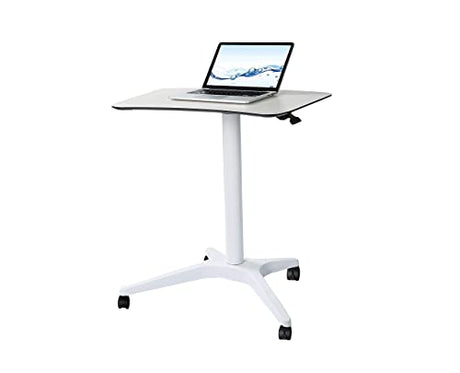 CARTMAY Mobile Standing Desk,Pneumatic Height Adjustable Laptop Desk, Mobile Laptop Desk with Wheels, Height Adjustable from 29.5'' to 47'',White CARTMAY