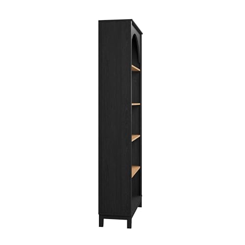 Prepac Ark 78" Tall 5-Tier Arched Bookcase, Black Oak with Oak Finish Interior, Modern Storage Accent Bookshelf with 3 Adjustable Shelves for Home, Office, Living Room, Bedroom Prepac
