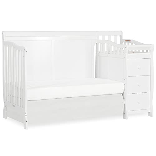 Dream On Me 5-in-1 Brody Full Panel Convertible Crib in White with Changer, Spacious Drawers, Detachable Changing -Table, 1''Changing Pad