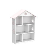 WODENY Pink Wooden Dollhouse Bookcase - 3-Tier Storage Organizer for Kids' Toys and Books WODENY