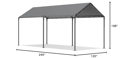 Carport Canopy 10x20 Heavy Duty, Metal Carport Waterproof Carport Garage Tent Outdoor for Car Tuck Boat SUV Party (Grey) gaildon