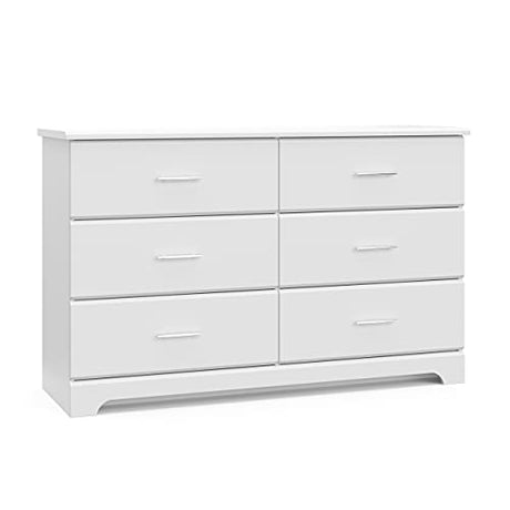 Storkcraft Brookside 6 Drawer Double Dresser (White) – GREENGUARD Gold Certified, Dresser For Nursery, Kids, Chest Of Drawers Stork Craft
