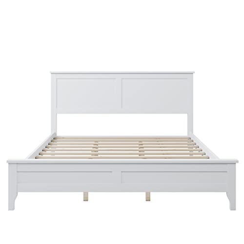 LZ LEISURE ZONE White Queen Size Platform Bed Frame - Modern Solid Wood Design - WoodArtSupply