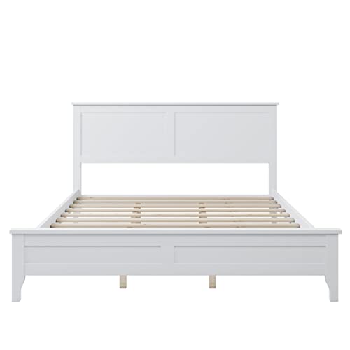 Harper & Bright Designs Classic Queen Size Platform Bed Frame with Headboard in White, Ideal for Kids, Teens, and Adults Harper & Bright Designs