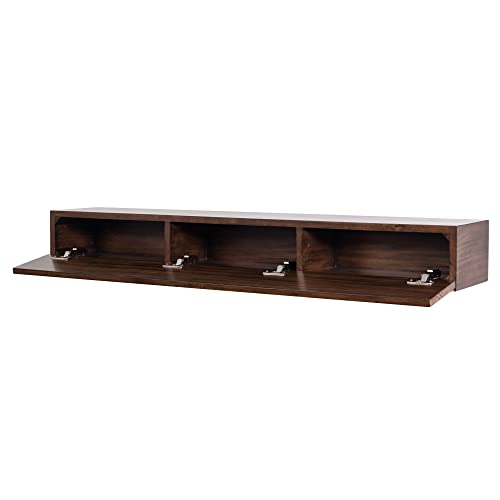 MANTELSDIRECT Houston Floating Wood Mantel Shelf with Hidden Storage Compartment - Mocha 60 Inch | Beautiful Wooden Rustic Shelf for TV Remotes, Controllers, and Décor MANTELSDIRECT