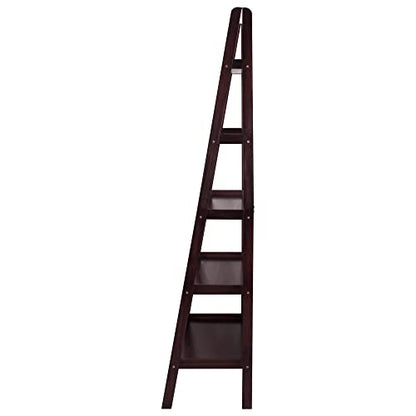 Espresso 5-Shelf Ladder Bookcase - 72-Inch Stylish Storage Solution - WoodArtSupply