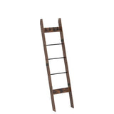 Hzuaneri Blanket Ladder Shelf for Living Room, Decorative Wood Quilt Rack with 4 Removable Hooks, 5-Tier Farmhouse Ladder Holder Organizer for Bedroom, Rustic Brown 02101BBR Hzuaneri