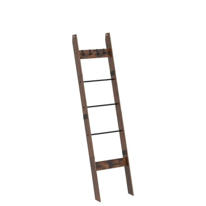 Hzuaneri Blanket Ladder Shelf for Living Room, Decorative Wood Quilt Rack with 4 Removable Hooks, 5-Tier Farmhouse Ladder Holder Organizer for Bedroom, Rustic Brown 02101BBR - WoodArtSupply