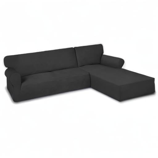 PureFit Super Stretch Sectional Couch Covers - 2 pcs Spandex Non Slip, with Elastic Bottom for L Shape Sectional Sofa Couches, Great for Kids & Pets (3 Seat Sofa + 3 Seat Chaise, Dark Gray) PureFit