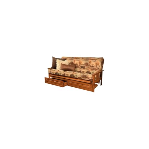 HomeStock Modern Muse Wood Futon Frame Set with Storage Drawers, Classic Style with Mission Style Arms with Solid Pattern with Foldable Feature for Lounge Room with Tight Back Canadian/Barbados HomeStock