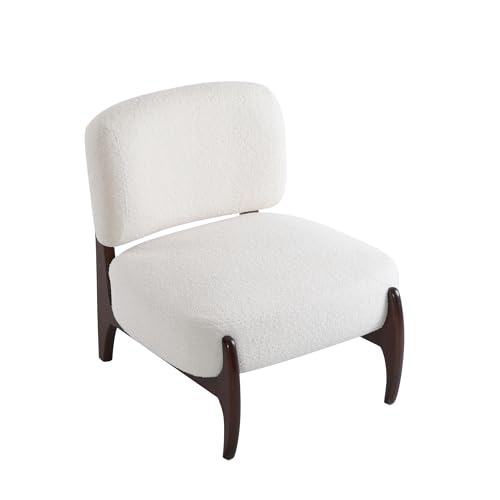 25.5 Inch Modern Boucle Lounge Chair with Solid Wood Frame, Soft and Durable Boucle Upholstery, Accent Chair,Upholstered Armchair ,Perfect for Living Room, Bedroom, or Office (1, Beige, 25.5") TEVUTEVU