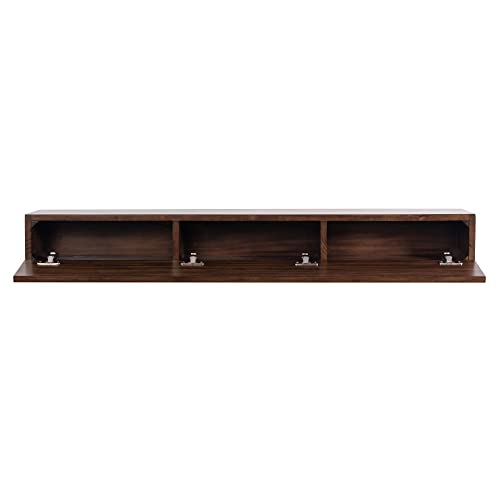 MANTELSDIRECT Houston Floating Wood Mantel Shelf with Hidden Storage Compartment - Mocha 60 Inch | Beautiful Wooden Rustic Shelf for TV Remotes, Controllers, and Décor