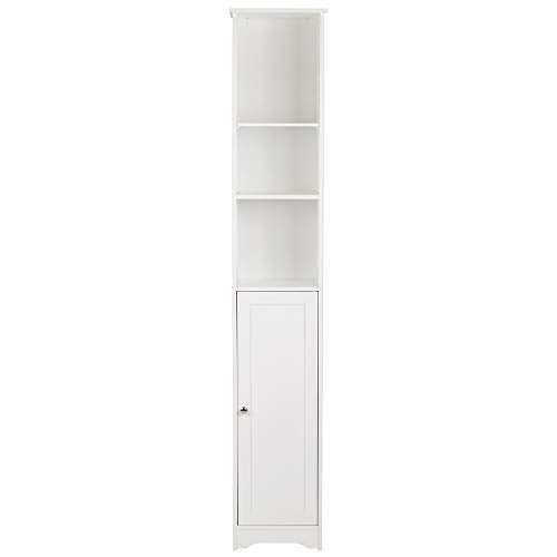 Bonnlo Narrow Cabinet, 67" Tall Slim Bathroom Storage Cabinet 12" Wide White Skinny Linen Cabinet with 3 Open Shelves Single Door Adjustable Shelf Space Saving Corner Pantry Bonnlo