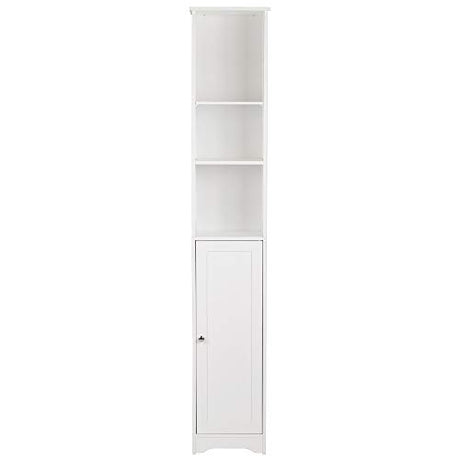 Bonnlo Narrow Cabinet, 67" Tall Slim Bathroom Storage Cabinet 12" Wide White Skinny Linen Cabinet with 3 Open Shelves Single Door Adjustable Shelf Space Saving Corner Pantry Bonnlo