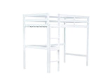 Twin Size High Loft Bed with Built-in Desk,Rubber Wood Loft Beds for Kids with Ladder & Safety Guardrail,Space-Saving Study and Sleep Combination,Wooden Frame for Bedrooms,Easy Assembly,White GDFStudio