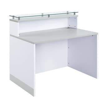 NBF Esquire Modern Reception Desk with Counter - 48" W x 32" D Retail Checkout Counter - Front Desk Reception Counter with 2 Grommet Holes - Countertop Lobby Desk for Office Salon Store (White) nbf signature series