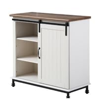 WAMPAT Farmhouse White Buffet Sideboard with Sliding Barn Door and Adjustable Shelf WAMPAT