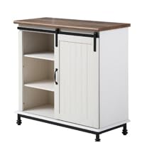 WAMPAT Farmhouse White Buffet Sideboard with Sliding Barn Door and Adjustable Shelf - WoodArtSupply