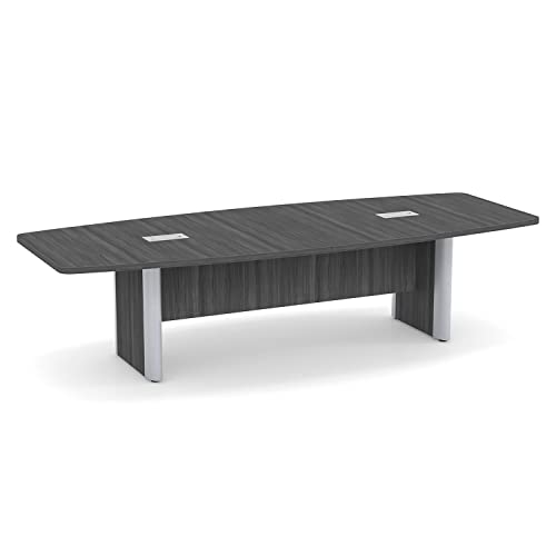 Thaweesuk Shop 10 ft Gray Luxurious Modern Boat Shaped Conference Table Wood Hide Wires Inside Elliptical Silver Metal Legs Desk Grommets Racetrack Boardroom Meeting Room Office Furniture Business Generic