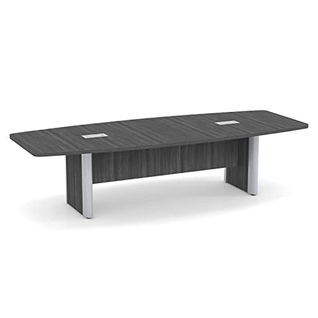 Thaweesuk Shop 10 ft Gray Luxurious Modern Boat Shaped Conference Table Wood Hide Wires Inside Elliptical Silver Metal Legs Desk Grommets Racetrack Boardroom Meeting Room Office Furniture Business Generic