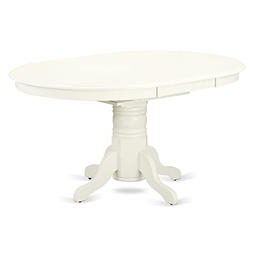 East West Furniture AVT-LWH-TP Avon Dining Room Table - an Oval kitchen Table Top with Butterfly Leaf & Pedestal Base, 42x60 Inch, Linen White