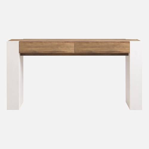 OKD Modern Entryway Console Table, Sofa Table with Drawers, 63" Long Hall Table Behind Couch, Thick Wood Design for Living Room, Hallway - Antique White OKD