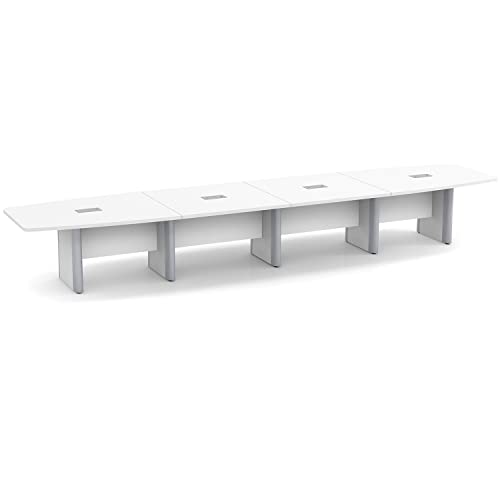 Thaweesuk Shop 18 ft White Modern Boat Shaped Conference Table Room Hide Wires Inside Elliptical Metal Legs Desk Grommets Racetrack Black Power Data Modules Boardroom Office Business Furniture Wood Generic