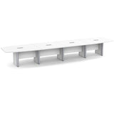 Thaweesuk Shop 18 ft White Modern Boat Shaped Conference Table Room Hide Wires Inside Elliptical Metal Legs Desk Grommets Racetrack Black Power Data Modules Boardroom Office Business Furniture Wood Generic