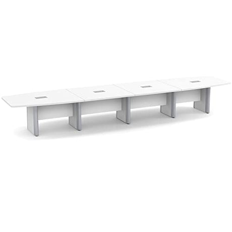 Thaweesuk Shop 18 ft White Modern Boat Shaped Conference Table Room Hide Wires Inside Elliptical Metal Legs Desk Grommets Racetrack Black Power Data Modules Boardroom Office Business Furniture Wood Generic