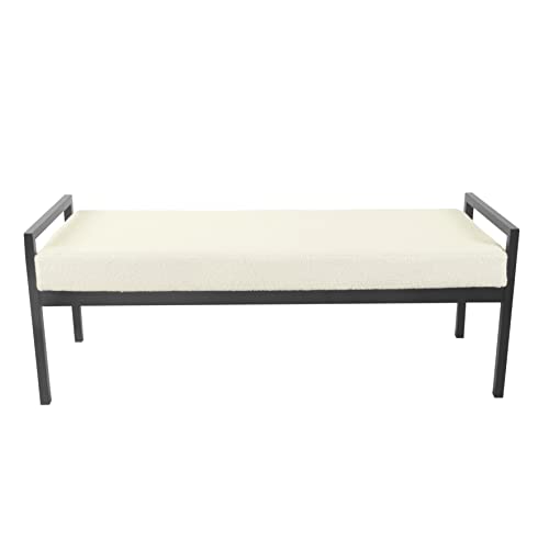 HomePop Modern Metal Bench|Bench for Living Room & Bedroom | Decorative Home Furniture -Sherpa Cream HomePop