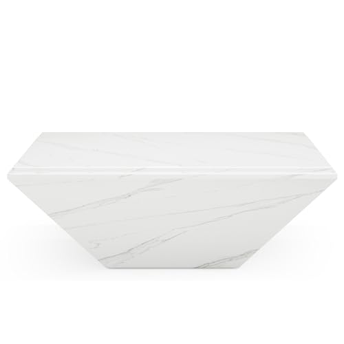 Tribesigns Coffee Table, 35.43-Inch Square Coffee Table with Faux Marble Tabletop, Modern Center Table for Living Room, Large Engineered Wood Cocktail Table, White Tribesigns