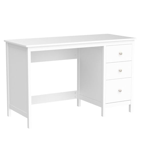 Tangkula White Desk with Drawers, Modern Home Office Computer Desk with Storage Drawers & Spacious Desktop, Compact Writing Study Desk Laptop Desk for Bedroom, Multipurpose Workstation - WoodArtSupply