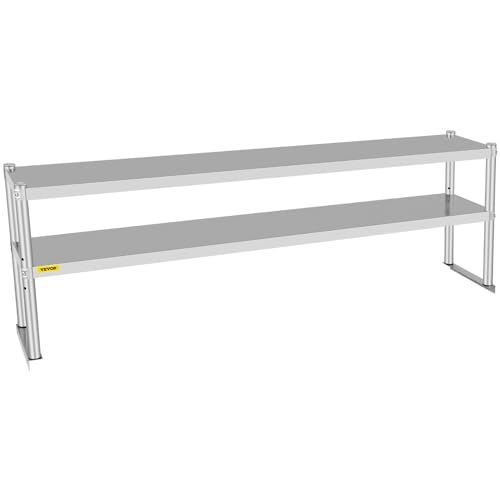 VEVOR Double Overshelf, Double Tier Stainless Steel Overshelf, 72 in Length x 12 in Width Double Deck Overshelf, Height Adjustable Overshelf for Prep & Work Table in Kitchen, Restaurant and W - WoodArtSupply