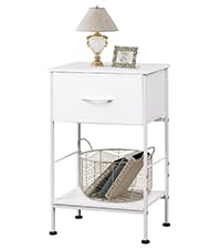 WLIVE White Nightstand, Night Stand with Fabric Storage Drawer and Open Wood Shelf, Small End Side Table, Bedside Table for Bedroom, Dorm, Easy Assembly, 25.03" Height