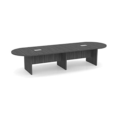 Thaweesuk Shop New Gray Finishes 12 FT Modern Executive Racetrack Shaped Conference Room Table Panel Legs Wood Grommets Boardroom Office 2 Power Data Modules Black Meeting Laminate Oval Desk  - WoodArtSupply