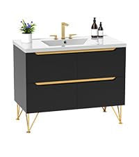 DWVO 40 Inch Freestanding Bathroom Vanity with Sink Combo, Modern Undermount Bathroom Storge Cabinet with 3 Holes Ceramic Basin, 4 Extra Large Drawers, Black DWVO